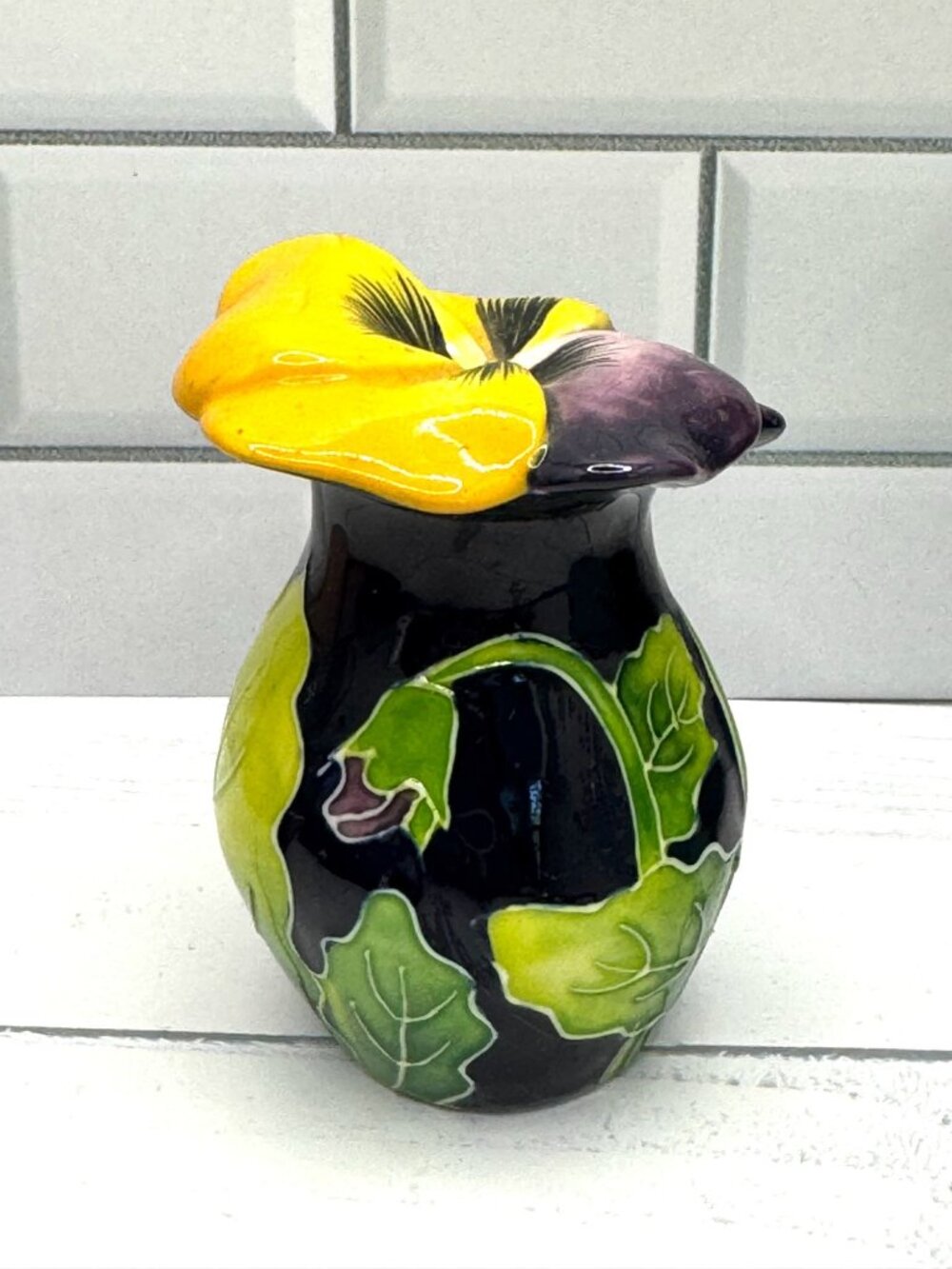 Blue Sky Corp Pansy Salt Shaker Purple Yellow Green 3" 2004 - Picture 3 of 6